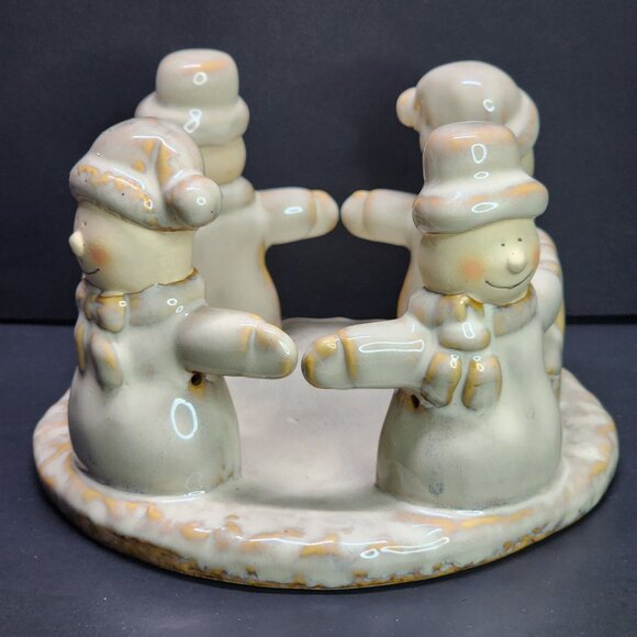 Vintage Snowman Circular Piilar Candle Holder Ceramic Holiday Decor - Picture 1 of 7
